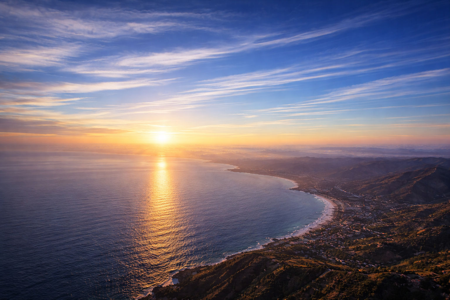 Coastal horizon with layered cloud formations